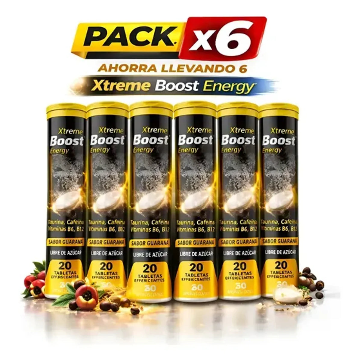 Presentación de Pre Entreno Xtreme Boost Tubo 20 Tabletas Pack X 6 Unidades