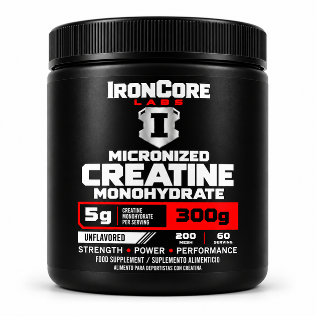 Creatina monohidratada micronizada IronCore Labs 300 g sin sabor