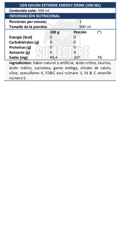 Tabla nutricional USN Qhush Extreme Energy 500 ml
